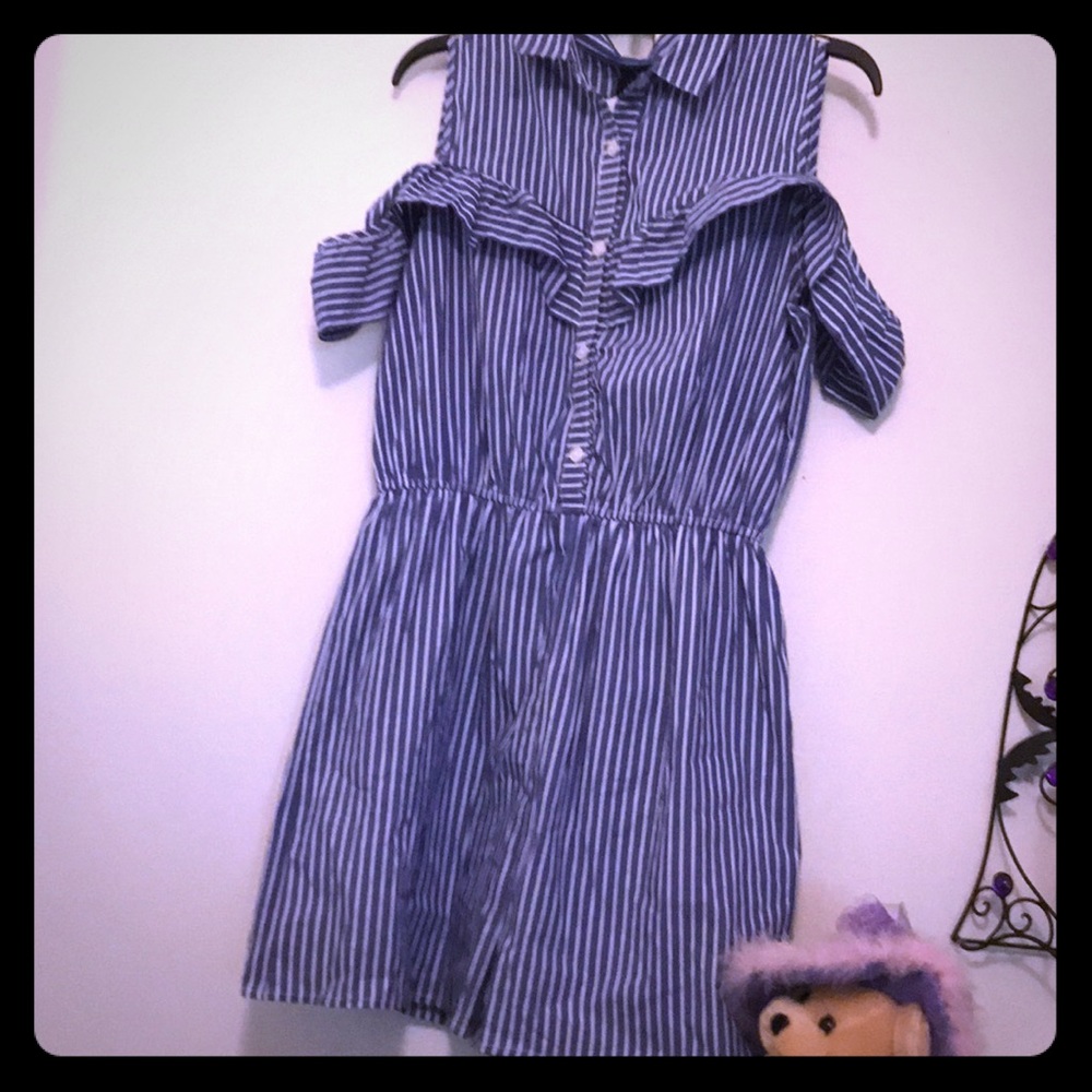Blue and white striped romper